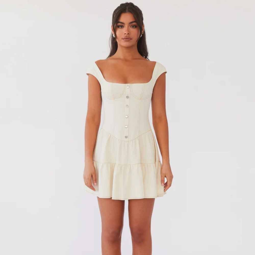 Peppermayo Isabella Denim Cream Bustier Mini Dress